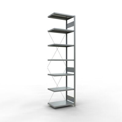 Anbauregal, Fachbodenregal Stecksystem MULTIplus250, 3000 x 750 x 500 mm (HxBxT), 7 Fachböden, Kreuzstrebe, verzinkt