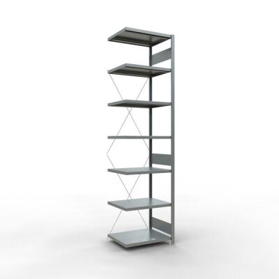 Anbauregal, Fachbodenregal Stecksystem MULTIplus250, 3000 x 750 x 600 mm (HxBxT), 7 Fachböden, Kreuzstrebe, verzinkt
