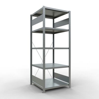 Grundregal, Fachbodenregal Stecksystem MULTIplus250, 2000 x 750 x 800 mm (HxBxT), 5 Fachböden, Kreuzstrebe, verzinkt
