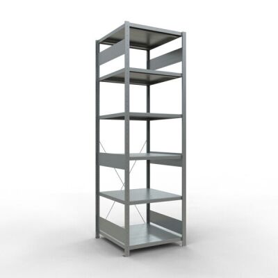 Grundregal, Fachbodenregal Stecksystem MULTIplus250, 2500 x 750 x 800 mm (HxBxT), 6 Fachböden, Kreuzstrebe, verzinkt