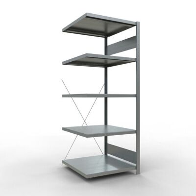 Anbauregal, Fachbodenregal Stecksystem MULTIplus250, 2000 x 750 x 800 mm (HxBxT), 5 Fachböden, Kreuzstrebe, verzinkt