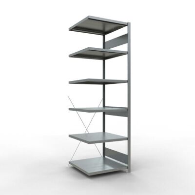 Anbauregal, Fachbodenregal Stecksystem MULTIplus250, 2500 x 750 x 800 mm (HxBxT), 6 Fachböden, Kreuzstrebe, verzinkt