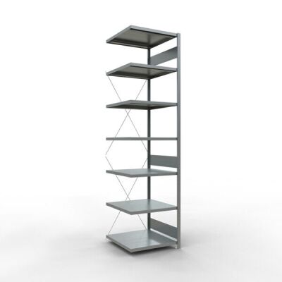 Anbauregal, Fachbodenregal Stecksystem MULTIplus250, 3000 x 750 x 800 mm (HxBxT), 7 Fachböden, Kreuzstrebe, verzinkt