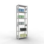 Grundregal, Fachbodenregal Stecksystem MULTIplus250, 2500 x 750 x 300 mm (HxBxT), 6 Fachböden, Kreuzstrebe, RAL 7035 lichtgrau