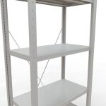 Grundregal, Fachbodenregal Stecksystem MULTIplus250, 2000 x 750 x 400 mm (HxBxT), 5 Fachböden, Kreuzstrebe, RAL 7035 lichtgrau