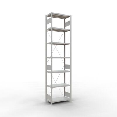 Grundregal, Fachbodenregal Stecksystem MULTIplus250, 3000 x 750 x 400 mm (HxBxT), 7 Fachböden, Kreuzstrebe, RAL 7035 lichtgrau