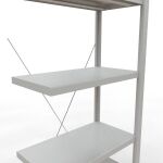 Anbauregal, Fachbodenregal Stecksystem MULTIplus250, 2000 x 750 x 400 mm (HxBxT), 5 Fachböden, Kreuzstrebe, RAL 7035 lichtgrau