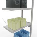 Anbauregal, Fachbodenregal Stecksystem MULTIplus250, 2500 x 750 x 400 mm (HxBxT), 6 Fachböden, Kreuzstrebe, RAL 7035 lichtgrau