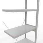 Anbauregal, Fachbodenregal Stecksystem MULTIplus250, 2500 x 750 x 400 mm (HxBxT), 6 Fachböden, Kreuzstrebe, RAL 7035 lichtgrau