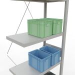 Anbauregal, Fachbodenregal Stecksystem MULTIplus250, 3000 x 750 x 400 mm (HxBxT), 7 Fachböden, Kreuzstrebe, RAL 7035 lichtgrau