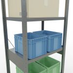 Grundregal, Fachbodenregal Stecksystem MULTIplus250, 2500 x 750 x 500 mm (HxBxT), 6 Fachböden, Kreuzstrebe, RAL 7035 lichtgrau