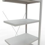 Anbauregal, Fachbodenregal Stecksystem MULTIplus250, 2000 x 750 x 500 mm (HxBxT), 5 Fachböden, Kreuzstrebe, RAL 7035 lichtgrau