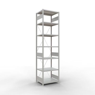 Grundregal, Fachbodenregal Stecksystem MULTIplus250, 3000 x 750 x 600 mm (HxBxT), 7 Fachböden, Kreuzstrebe, RAL 7035 lichtgrau
