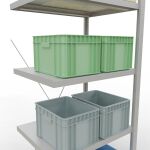 Anbauregal, Fachbodenregal Stecksystem MULTIplus250, 2000 x 750 x 600 mm (HxBxT), 5 Fachböden, Kreuzstrebe, RAL 7035 lichtgrau