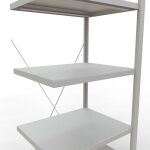 Anbauregal, Fachbodenregal Stecksystem MULTIplus250, 2000 x 750 x 600 mm (HxBxT), 5 Fachböden, Kreuzstrebe, RAL 7035 lichtgrau