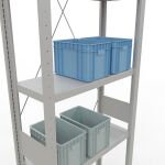 Grundregal, Fachbodenregal Stecksystem MULTIplus250, 3000 x 750 x 800 mm (HxBxT), 7 Fachböden, Kreuzstrebe, RAL 7035 lichtgrau