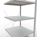 Anbauregal, Fachbodenregal Stecksystem MULTIplus250, 2000 x 750 x 800 mm (HxBxT), 5 Fachböden, Kreuzstrebe, RAL 7035 lichtgrau