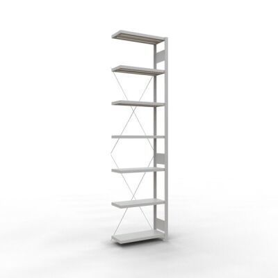 Anbauregal, Fachbodenregal Stecksystem MULTIplus250, 3000 x 750 x 800 mm (HxBxT), 7 Fachböden, Kreuzstrebe, RAL 7035 lichtgrau