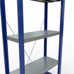 Grundregal, Fachbodenregal Stecksystem MULTIplus250, 2000 x 750 x 300 mm (HxBxT), 5 Fachböden, Kreuzstrebe, RAL 5010 enzianblau/verzinkt/verzinkt