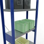 Grundregal, Fachbodenregal Stecksystem MULTIplus250, 2500 x 750 x 300 mm (HxBxT), 6 Fachböden, Kreuzstrebe, RAL 5010 enzianblau/verzinkt/verzinkt