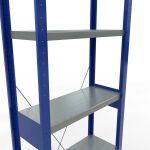 Grundregal, Fachbodenregal Stecksystem MULTIplus250, 2500 x 750 x 300 mm (HxBxT), 6 Fachböden, Kreuzstrebe, RAL 5010 enzianblau/verzinkt/verzinkt