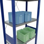 Grundregal, Fachbodenregal Stecksystem MULTIplus250, 3000 x 750 x 400 mm (HxBxT), 7 Fachböden, Kreuzstrebe, RAL 5010 enzianblau/verzinkt/verzinkt