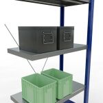 Anbauregal, Fachbodenregal Stecksystem MULTIplus250, 2000 x 750 x 400 mm (HxBxT), 5 Fachböden, Kreuzstrebe, RAL 5010 enzianblau/verzinkt/verzinkt