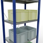 Grundregal, Fachbodenregal Stecksystem MULTIplus250, 2000 x 750 x 500 mm (HxBxT), 5 Fachböden, Kreuzstrebe, RAL 5010 enzianblau/verzinkt/verzinkt