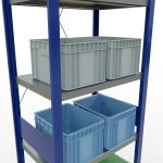 Grundregal, Fachbodenregal Stecksystem MULTIplus250, 3000 x 750 x 500 mm (HxBxT), 7 Fachböden, Kreuzstrebe, RAL 5010 enzianblau/verzinkt/verzinkt