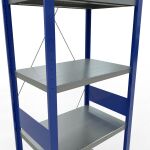 Grundregal, Fachbodenregal Stecksystem MULTIplus250, 3000 x 750 x 500 mm (HxBxT), 7 Fachböden, Kreuzstrebe, RAL 5010 enzianblau/verzinkt/verzinkt