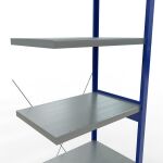 Anbauregal, Fachbodenregal Stecksystem MULTIplus250, 2500 x 750 x 500 mm (HxBxT), 6 Fachböden, Kreuzstrebe, RAL 5010 enzianblau/verzinkt/verzinkt