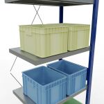 Anbauregal, Fachbodenregal Stecksystem MULTIplus250, 3000 x 750 x 500 mm (HxBxT), 7 Fachböden, Kreuzstrebe, RAL 5010 enzianblau/verzinkt/verzinkt