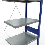 Anbauregal, Fachbodenregal Stecksystem MULTIplus250, 3000 x 750 x 500 mm (HxBxT), 7 Fachböden, Kreuzstrebe, RAL 5010 enzianblau/verzinkt/verzinkt