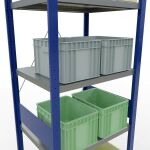 Grundregal, Fachbodenregal Stecksystem MULTIplus250, 3000 x 750 x 600 mm (HxBxT), 7 Fachböden, Kreuzstrebe, RAL 5010 enzianblau/verzinkt/verzinkt