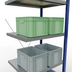 Anbauregal, Fachbodenregal Stecksystem MULTIplus250, 2000 x 750 x 600 mm (HxBxT), 5 Fachböden, Kreuzstrebe, RAL 5010 enzianblau/verzinkt/verzinkt