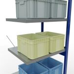 Anbauregal, Fachbodenregal Stecksystem MULTIplus250, 2500 x 750 x 600 mm (HxBxT), 6 Fachböden, Kreuzstrebe, RAL 5010 enzianblau/verzinkt/verzinkt
