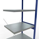 Anbauregal, Fachbodenregal Stecksystem MULTIplus250, 2500 x 750 x 600 mm (HxBxT), 6 Fachböden, Kreuzstrebe, RAL 5010 enzianblau/verzinkt/verzinkt