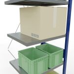 Anbauregal, Fachbodenregal Stecksystem MULTIplus250, 3000 x 750 x 600 mm (HxBxT), 7 Fachböden, Kreuzstrebe, RAL 5010 enzianblau/verzinkt/verzinkt