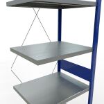Anbauregal, Fachbodenregal Stecksystem MULTIplus250, 3000 x 750 x 600 mm (HxBxT), 7 Fachböden, Kreuzstrebe, RAL 5010 enzianblau/verzinkt/verzinkt