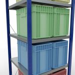 Grundregal, Fachbodenregal Stecksystem MULTIplus250, 2000 x 750 x 800 mm (HxBxT), 5 Fachböden, Kreuzstrebe, RAL 5010 enzianblau/verzinkt/verzinkt