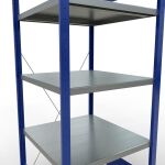 Grundregal, Fachbodenregal Stecksystem MULTIplus250, 2000 x 750 x 800 mm (HxBxT), 5 Fachböden, Kreuzstrebe, RAL 5010 enzianblau/verzinkt/verzinkt
