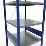 Grundregal, Fachbodenregal Stecksystem MULTIplus250, 3000 x 750 x 800 mm (HxBxT), 7 Fachböden, Kreuzstrebe, RAL 5010 enzianblau/verzinkt/verzinkt