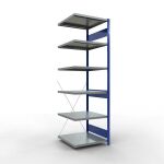 Anbauregal, Fachbodenregal Stecksystem MULTIplus250, 2500 x 750 x 800 mm (HxBxT), 6 Fachböden, Kreuzstrebe, RAL 5010 enzianblau/verzinkt/verzinkt