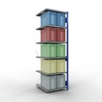 Anbauregal, Fachbodenregal Stecksystem MULTIplus250, 2500 x 750 x 800 mm (HxBxT), 6 Fachböden, Kreuzstrebe, RAL 5010 enzianblau/verzinkt/verzinkt