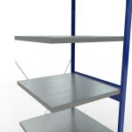 Anbauregal, Fachbodenregal Stecksystem MULTIplus250, 2500 x 750 x 800 mm (HxBxT), 6 Fachböden, Kreuzstrebe, RAL 5010 enzianblau/verzinkt/verzinkt