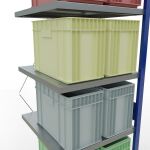 Anbauregal, Fachbodenregal Stecksystem MULTIplus250, 3000 x 750 x 800 mm (HxBxT), 7 Fachböden, Kreuzstrebe, RAL 5010 enzianblau/verzinkt/verzinkt