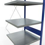 Anbauregal, Fachbodenregal Stecksystem MULTIplus250, 3000 x 750 x 800 mm (HxBxT), 7 Fachböden, Kreuzstrebe, RAL 5010 enzianblau/verzinkt/verzinkt