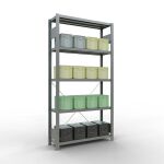 Grundregal, Fachbodenregal Stecksystem MULTIplus250, 2000 x 1000 x 300 mm (HxBxT), 5 Fachböden, Kreuzstrebe, verzinkt