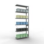 Anbauregal, Fachbodenregal Stecksystem MULTIplus250, 2500 x 1000 x 300 mm (HxBxT), 6 Fachböden, Kreuzstrebe, verzinkt