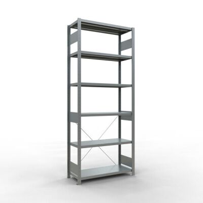 Grundregal, Fachbodenregal Stecksystem MULTIplus250, 2500 x 1000 x 400 mm (HxBxT), 6 Fachböden, Kreuzstrebe, verzinkt